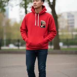 Lacoste red hoodie with embroidered logo Size L